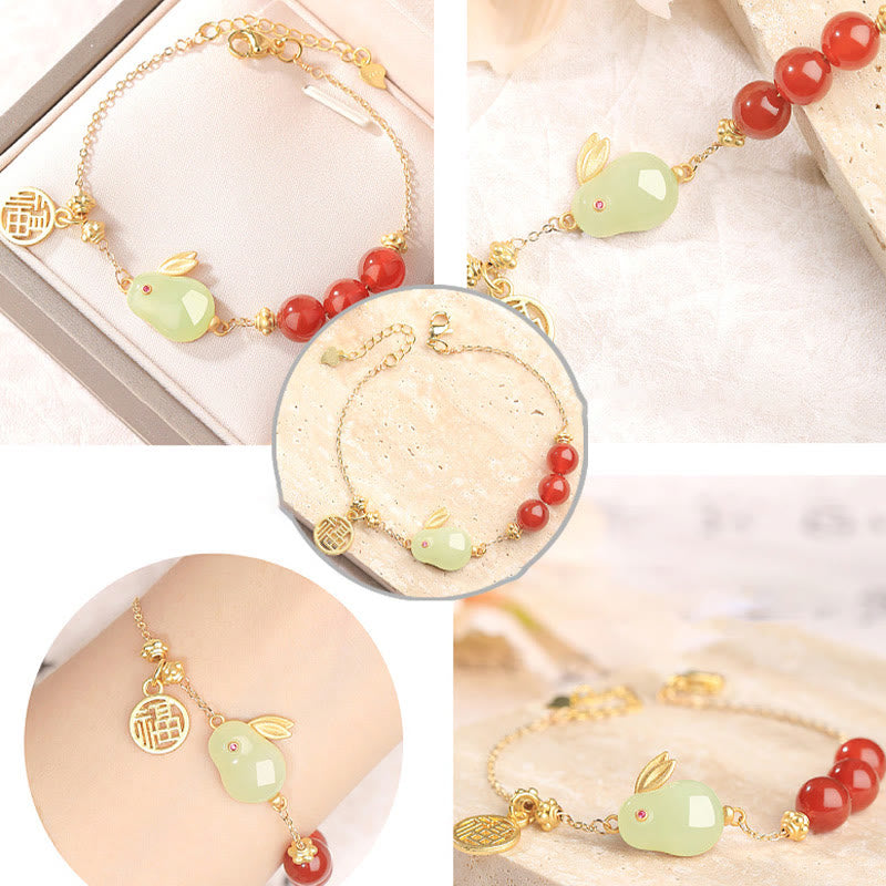 15cm Red Agate Jade Rabbit Luck Buckle Bracelet