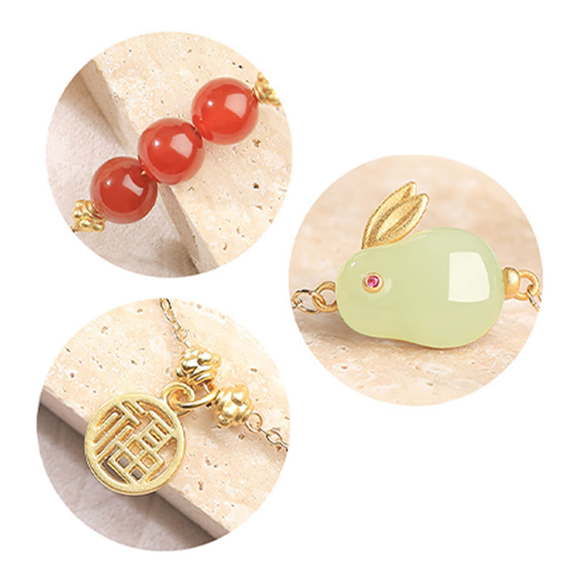 15cm Red Agate Jade Rabbit Luck Buckle Bracelet
