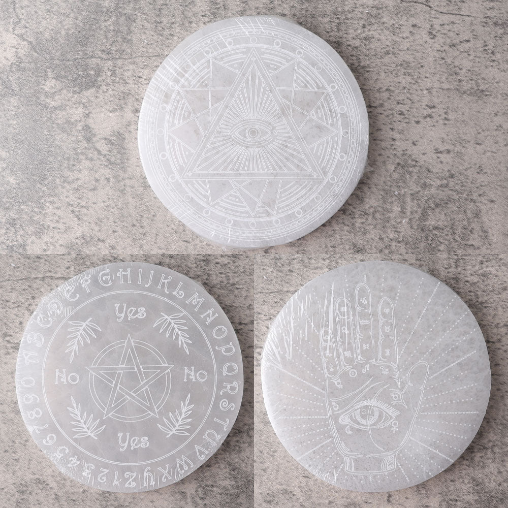 15cm Round Selenite Crystal Coaster with Spiritual Energy