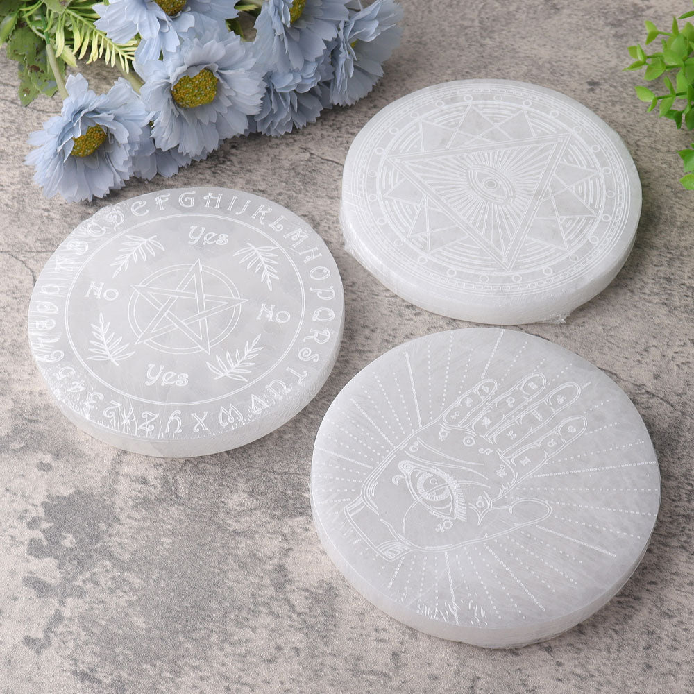 15cm Round Selenite Crystal Coaster with Spiritual Energy