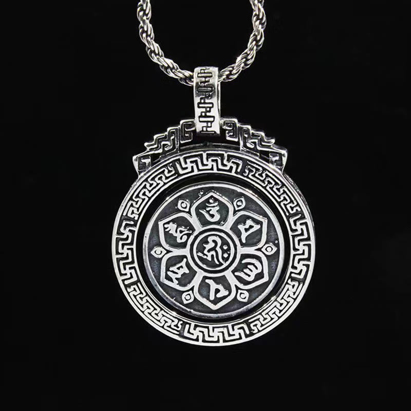 Om Mani Padme Hum Necklace | Copper Silver Rotatable Pendant