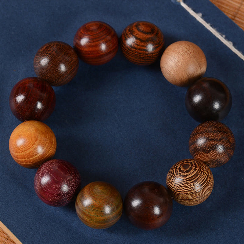 15mm Sandalwood Protection Bracelet - Multicolored Healing Wood Jewelry