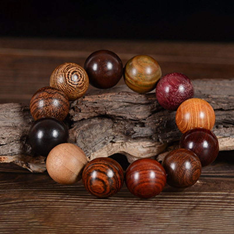 15mm Sandalwood Protection Bracelet - Multicolored Healing Wood Jewelry
