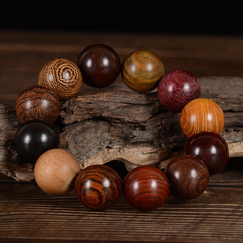 15mm Sandalwood Protection Bracelet - Multicolored Healing Wood Jewelry