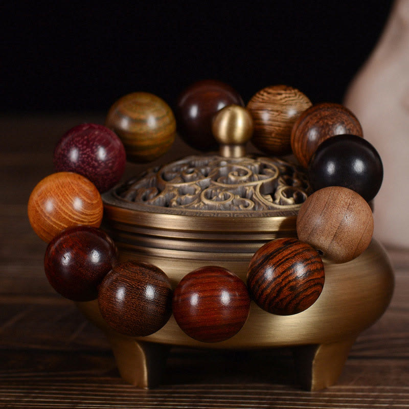 15mm Sandalwood Protection Bracelet - Multicolored Healing Wood Jewelry