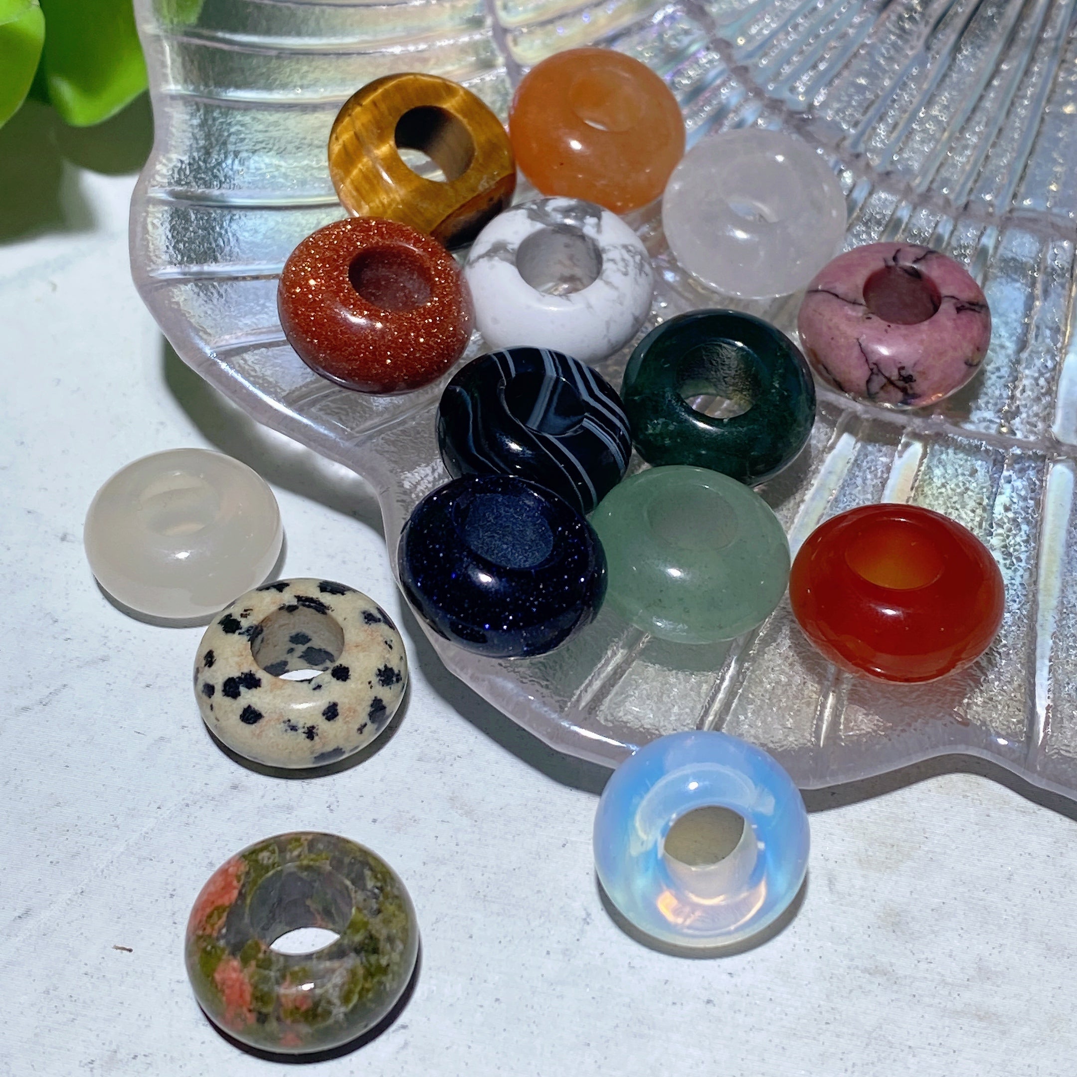 15pcs Mixed Crystal Donut Pendants Approx 15mm Healing Set