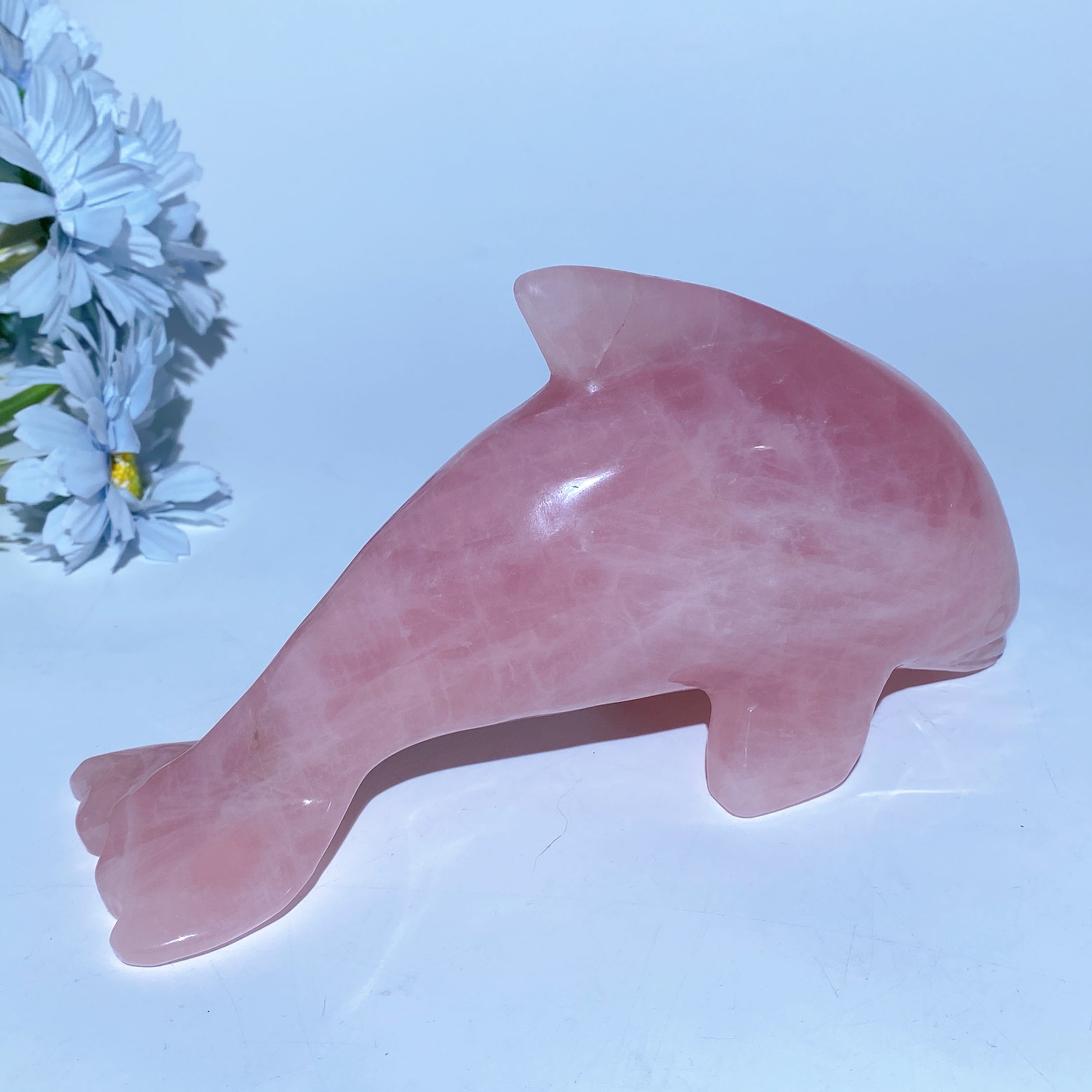 16-18cm Rose Quartz Dolphin Crystal Figurine for Healing