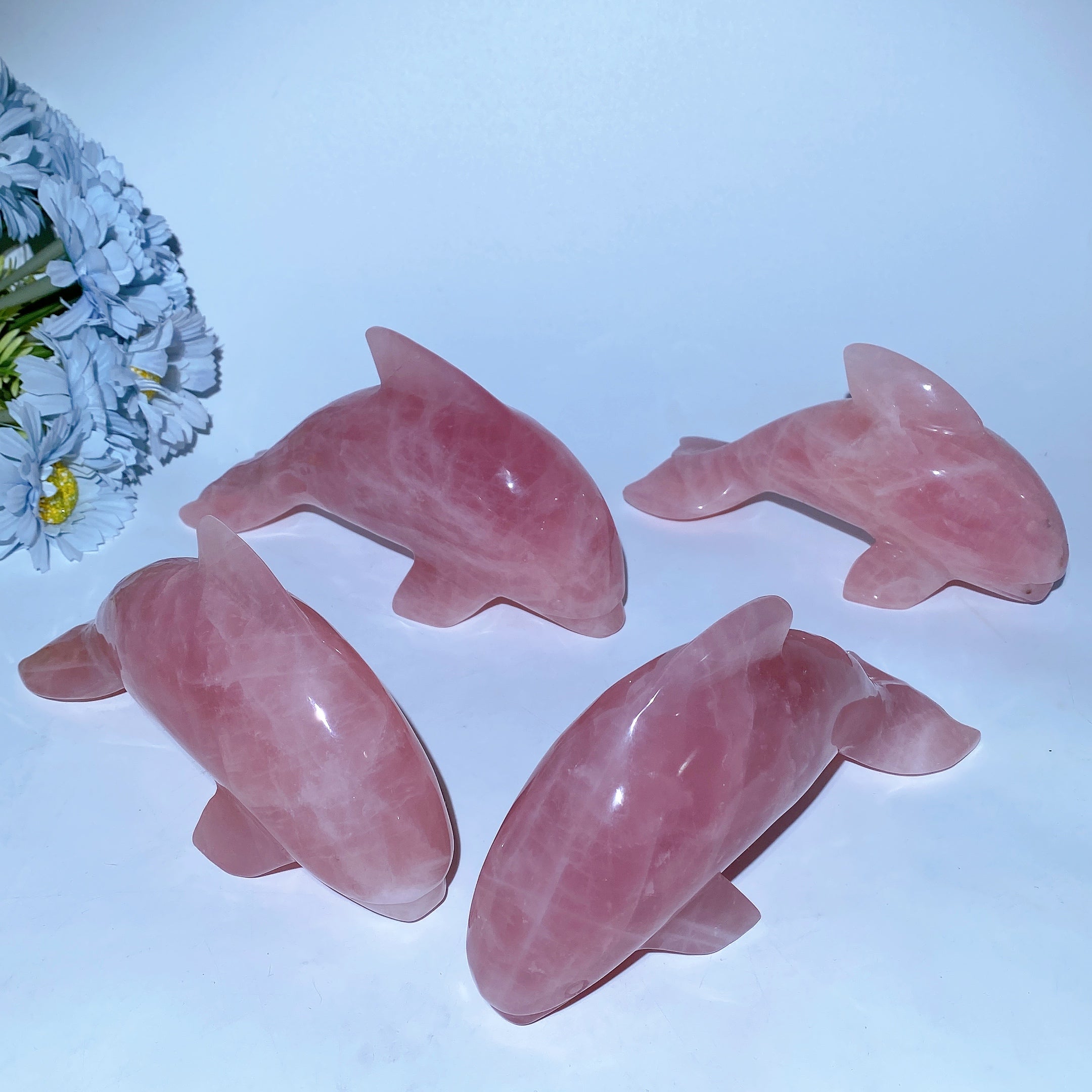 16-18cm Rose Quartz Dolphin Crystal Figurine for Healing