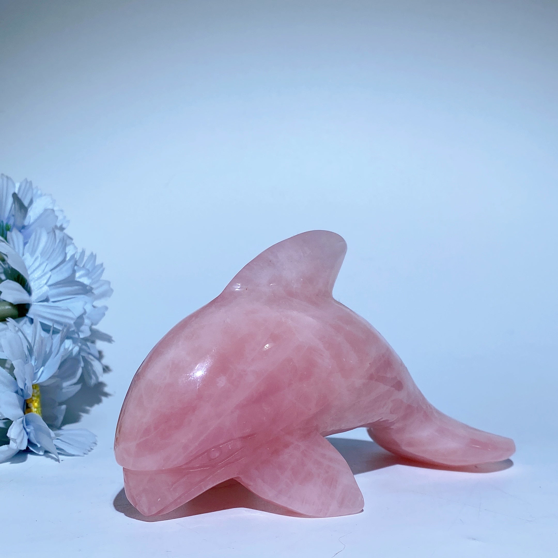 16-18cm Rose Quartz Dolphin Crystal Figurine for Healing