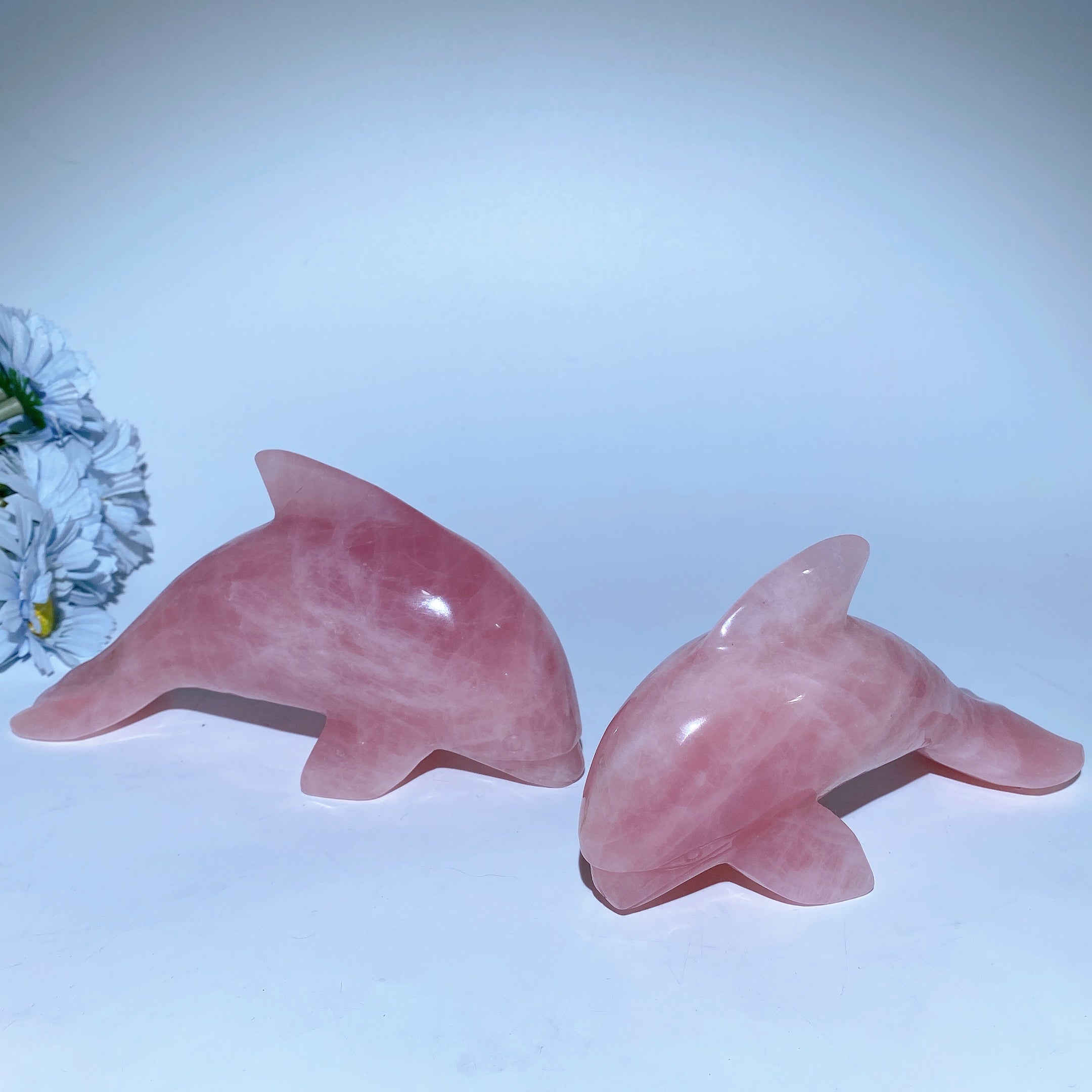16-18cm Rose Quartz Dolphin Crystal Figurine for Healing