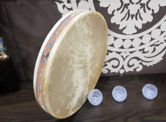 Decorative 16 Inch Ocean Drum Instrument with ornate patterned trim and wave beads