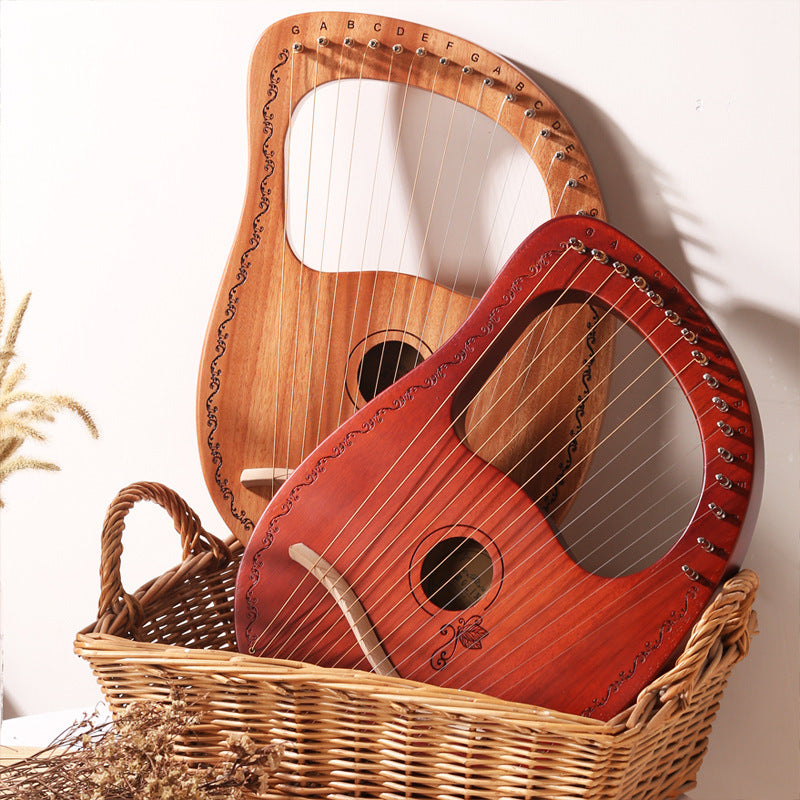 16-String Lyre Harp Instrument with Butterfly Design