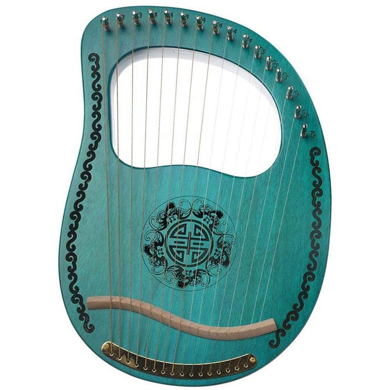 Turquoise Lyre Harp with Celtic Knot Design and Metal Strings for Music Enthusiasts