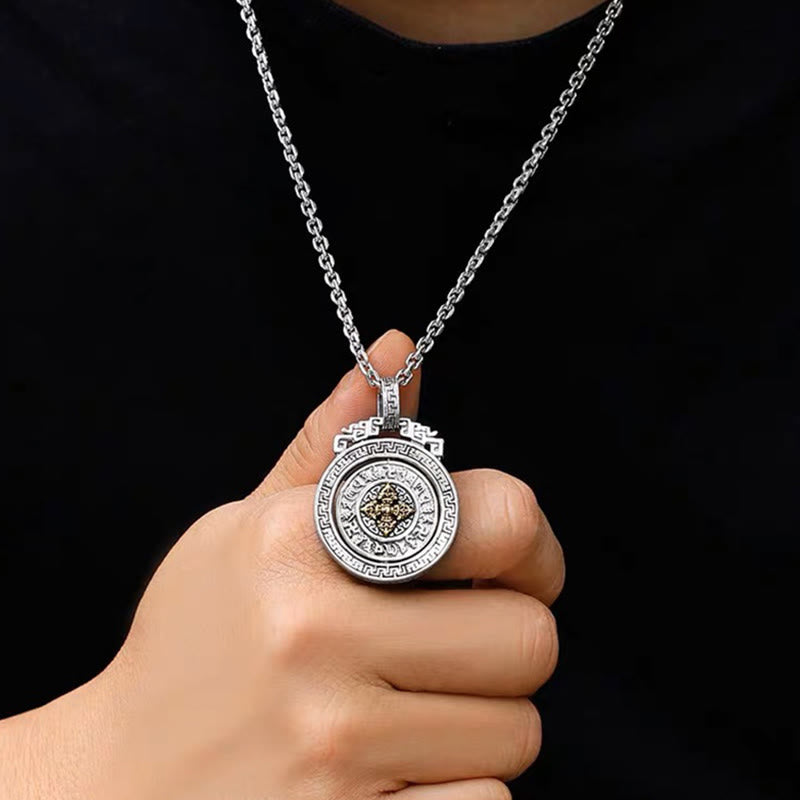 Om Mani Padme Hum Necklace | Copper Silver Rotatable Pendant