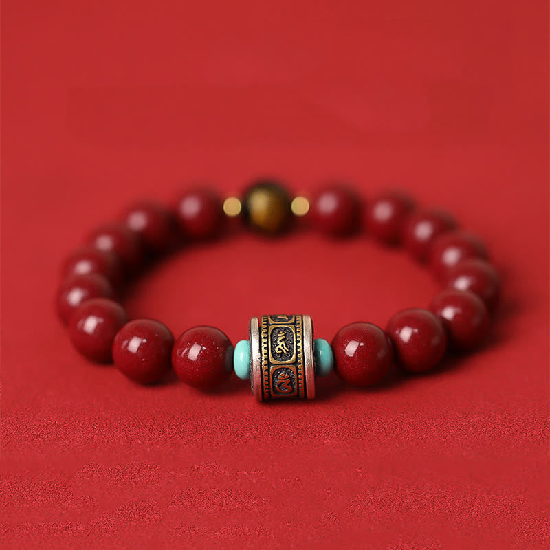 10mm Chinese Zodiac Cinnabar Silver Calm Bracelet