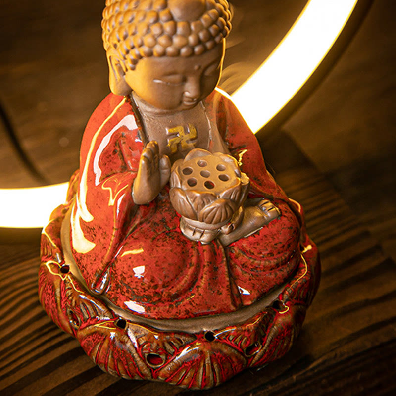 Buddha Lotus Backflow Ceramic Incense Burner with Light