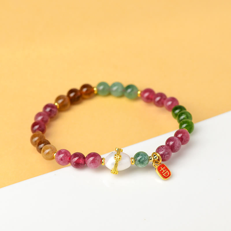6.5mm Multicolored Tourmaline Pearl Spiritual Wisdom Bracelet