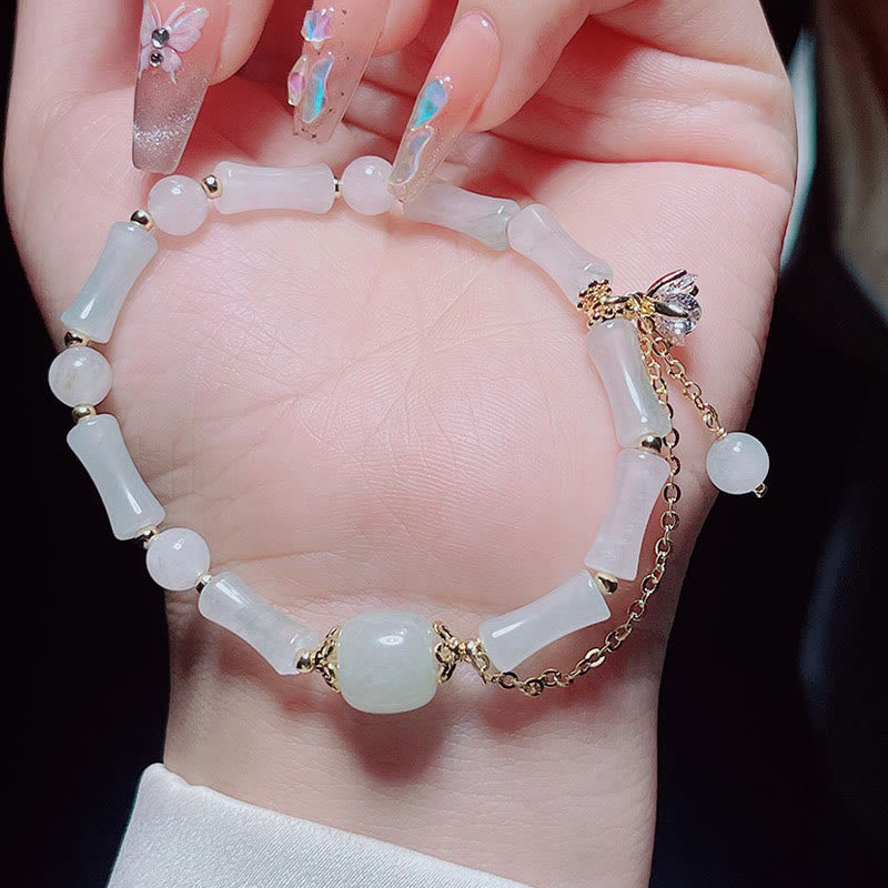 Tianshan White Jade Luck Blessing Bamboo Bracelet