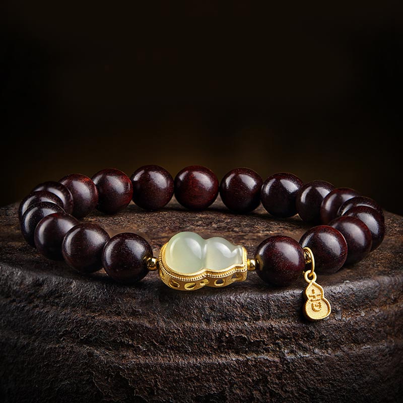 Small Leaf Red Sandalwood Jade Bracelet for Calm & Protection