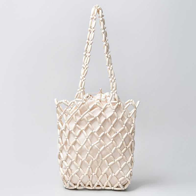 Wooden Beads Hand-Woven Shoulder Bag for Spiritual Accessories