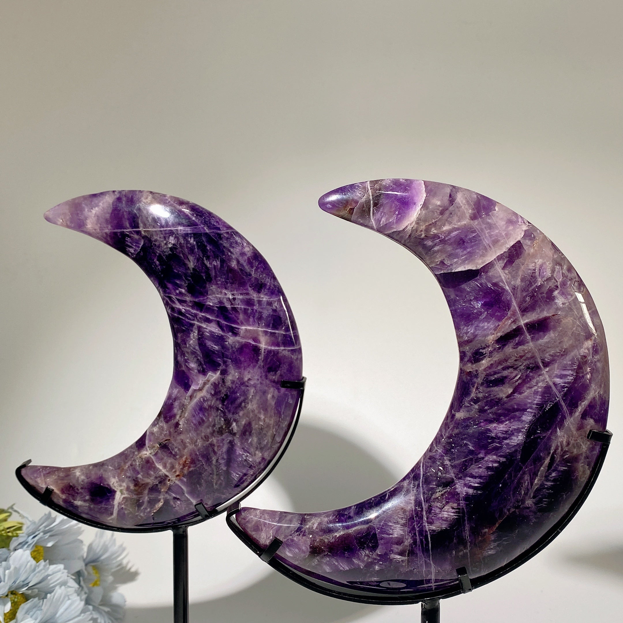 16cm Amethyst Moon Healing Crystal Sculpture for Decor