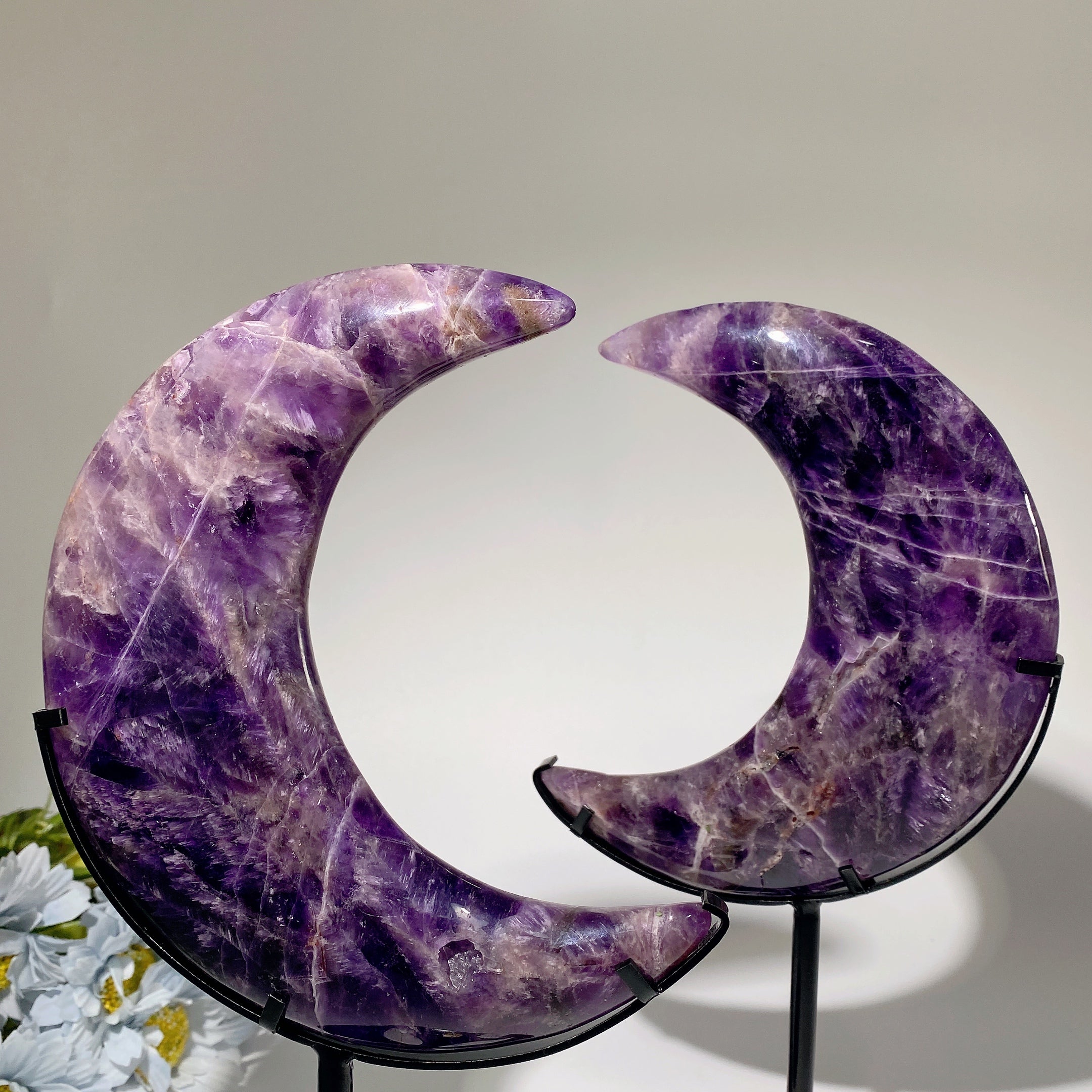 16cm Amethyst Moon Healing Crystal Sculpture for Decor