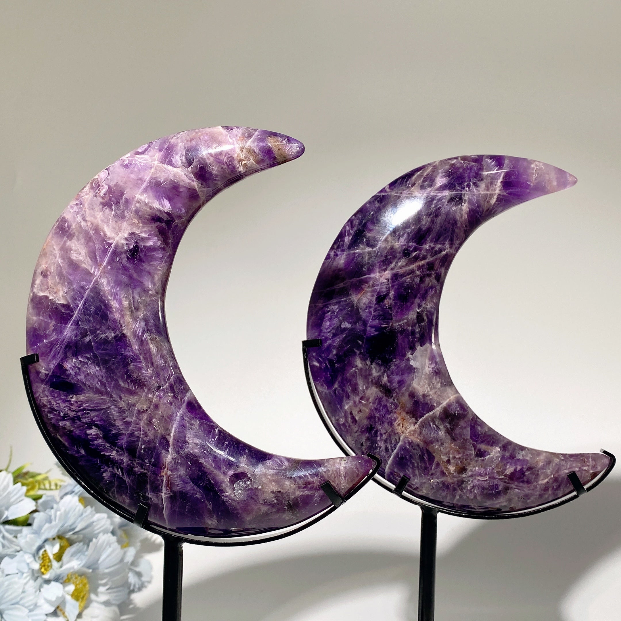 16cm Amethyst Moon Healing Crystal Sculpture for Decor