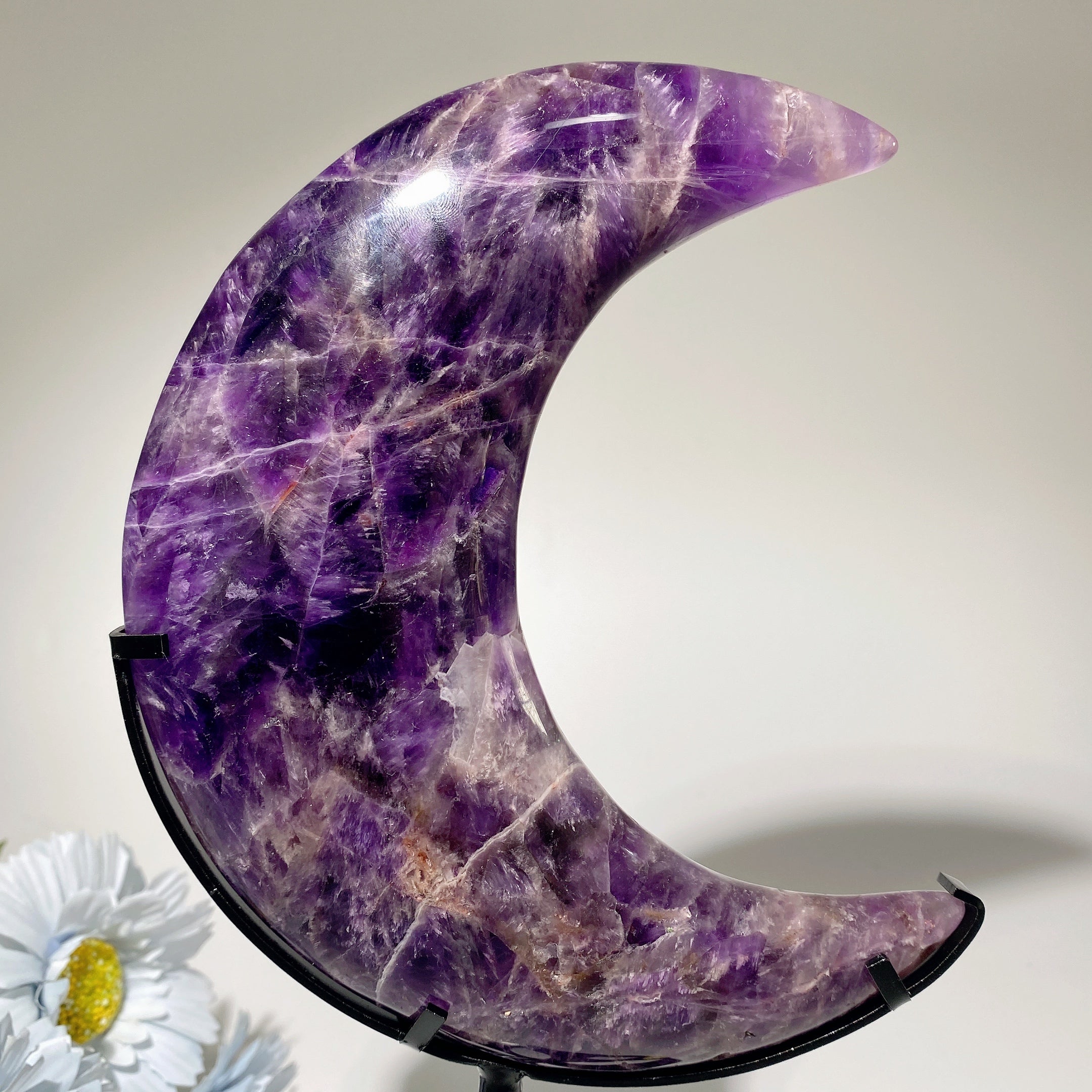 16cm Amethyst Moon Healing Crystal Sculpture for Decor