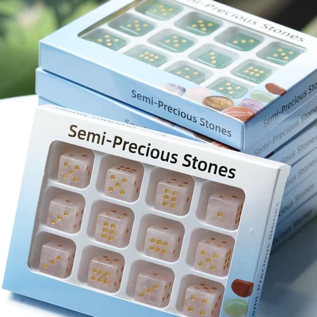 16mm Gemstone Crystal Healing Cube Dice with Golden Dots