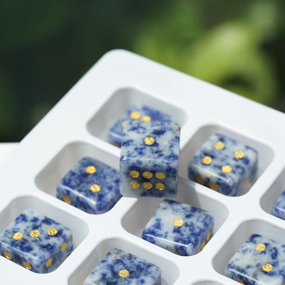 16mm Gemstone Crystal Healing Cube Dice with Golden Dots