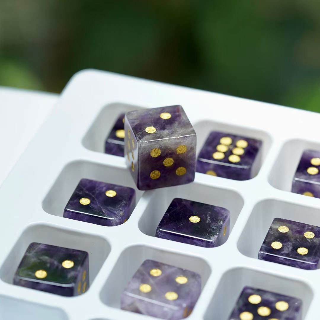 16mm Gemstone Crystal Healing Cube Dice with Golden Dots