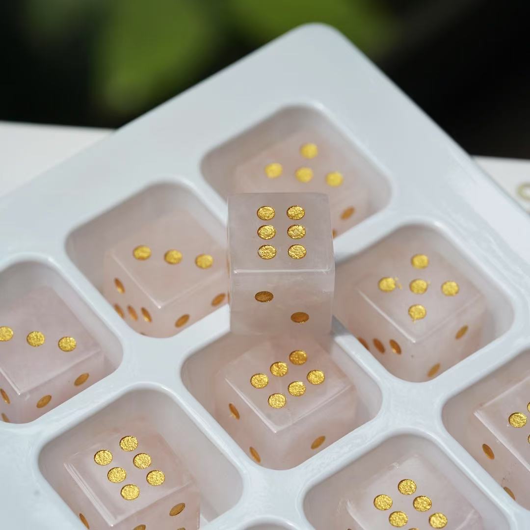 16mm Gemstone Crystal Healing Cube Dice with Golden Dots