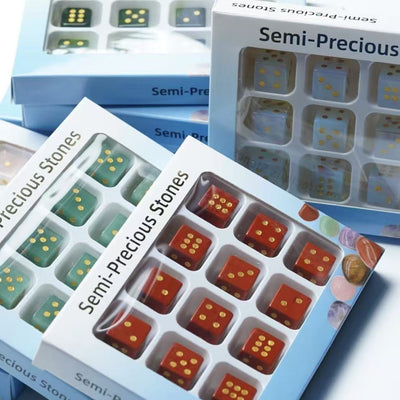 16mm Gemstone Crystal Healing Cube Dice with Golden Dots