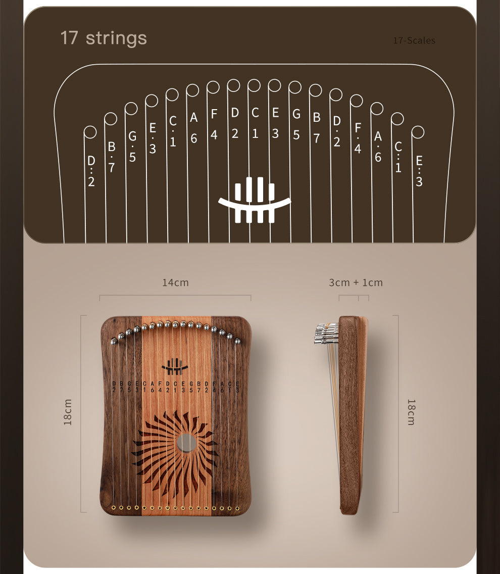 17/31 String Wood Lyre Harp Instrument by Hluru