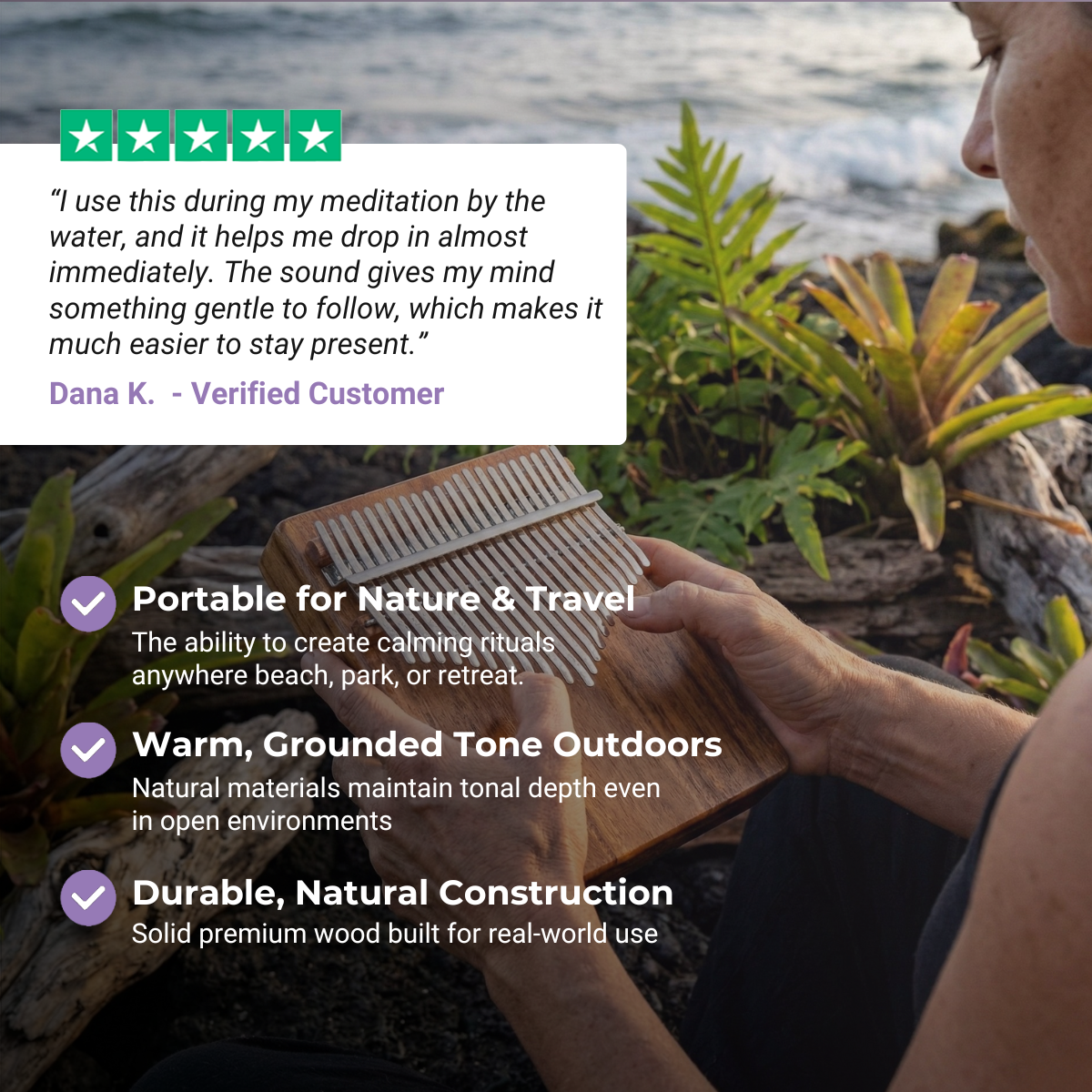 17 Key Acacia Thumb Piano with Armrest & Round Hole