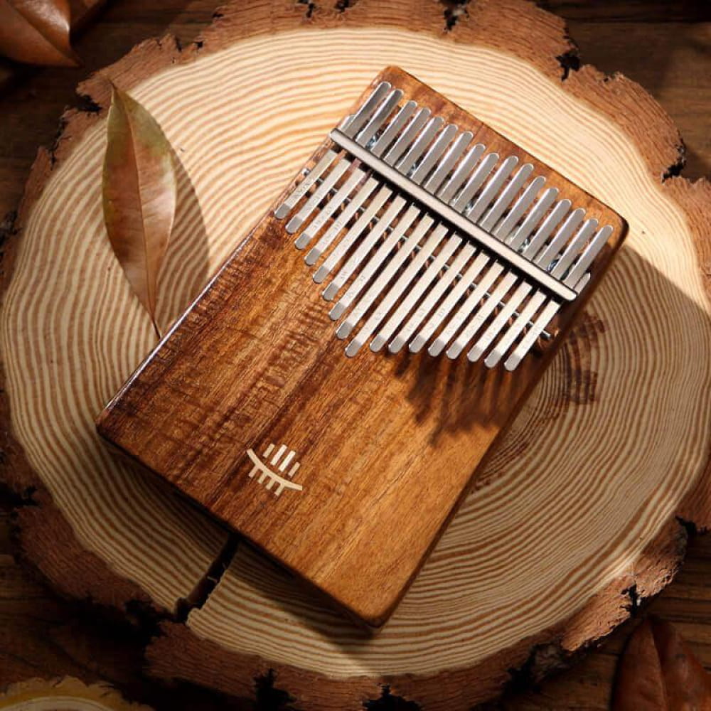 17 Key Acacia Wood Kalimba with metal tines and resonant hollow body design