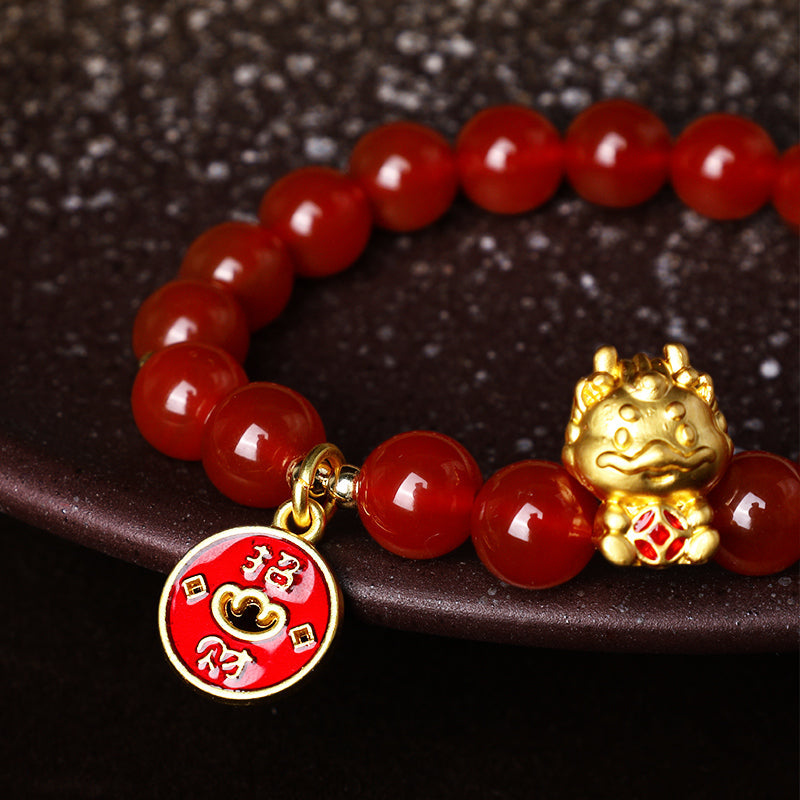 Year of the Dragon Red Agate Fortune Bracelet 8mm