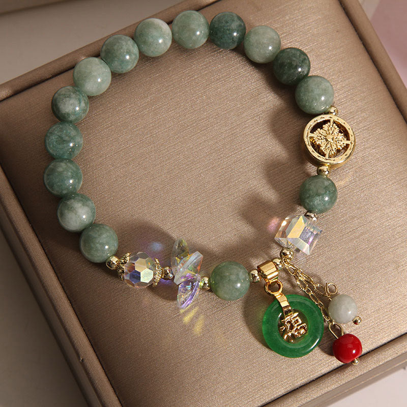 8mm Strawberry Quartz Jade Fu Charm Healing Bracelet