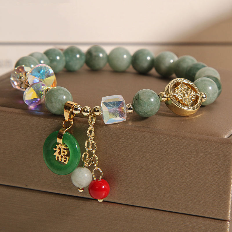 8mm Strawberry Quartz Jade Fu Charm Healing Bracelet