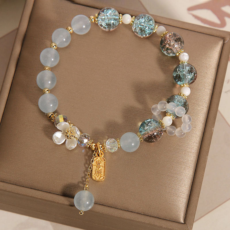 Blue Crystal Amethyst Chalcedony Flower Healing Bracelet 14-16cm