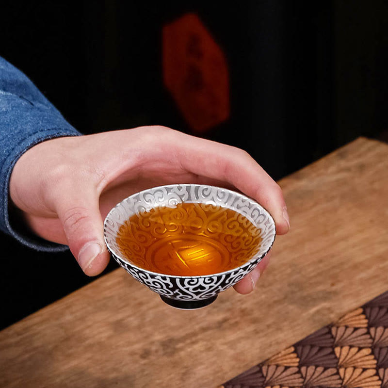 55ml Tibet Pattern Fu Character Ceramic Teacup for Kung Fu Tea