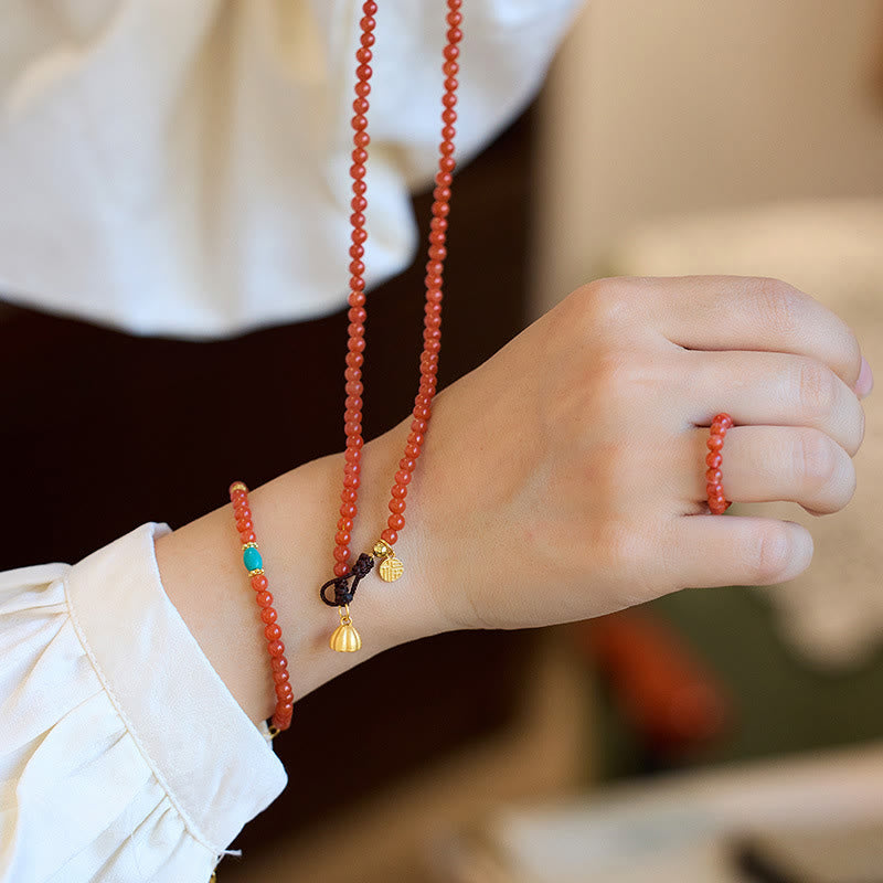 Red Agate Turquoise Confidence Jewelry Set | Sterling Silver Gold