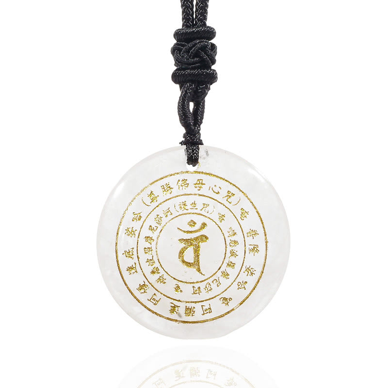 Obsidian Necklace with Sanskrit Mantra Pendant for Strength & Balance