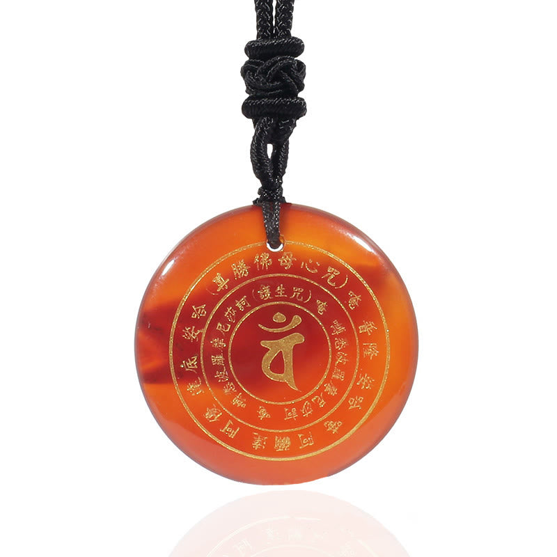 Obsidian Necklace with Sanskrit Mantra Pendant for Strength & Balance