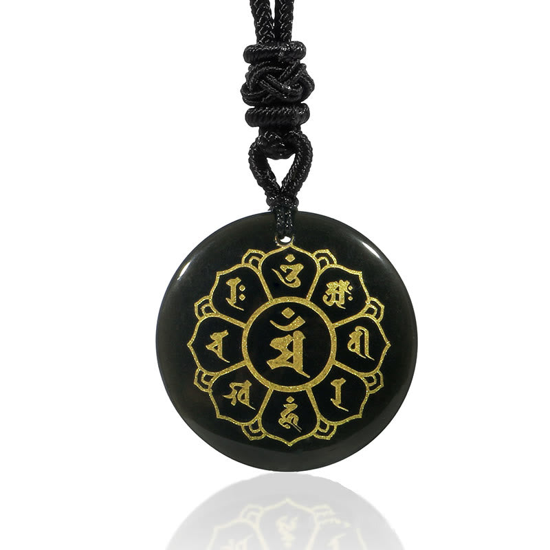 Om Mani Padme Hum Necklace | Black Obsidian Strength Pendant