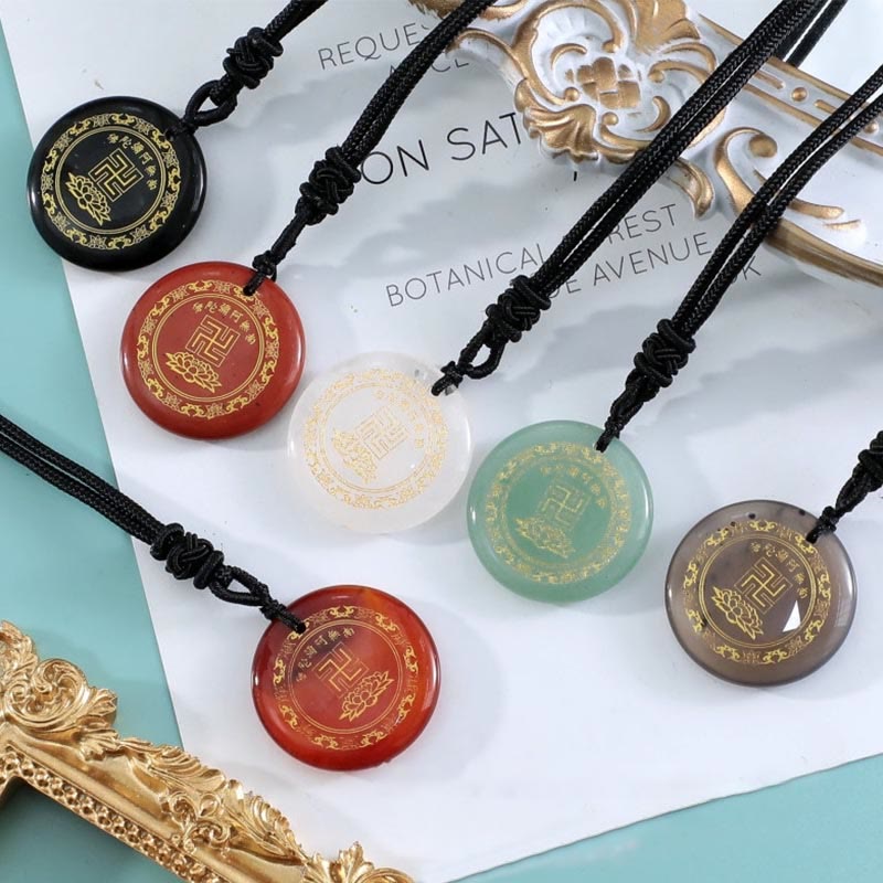 Swastika Lotus Pattern Black Obsidian Purification Necklace
