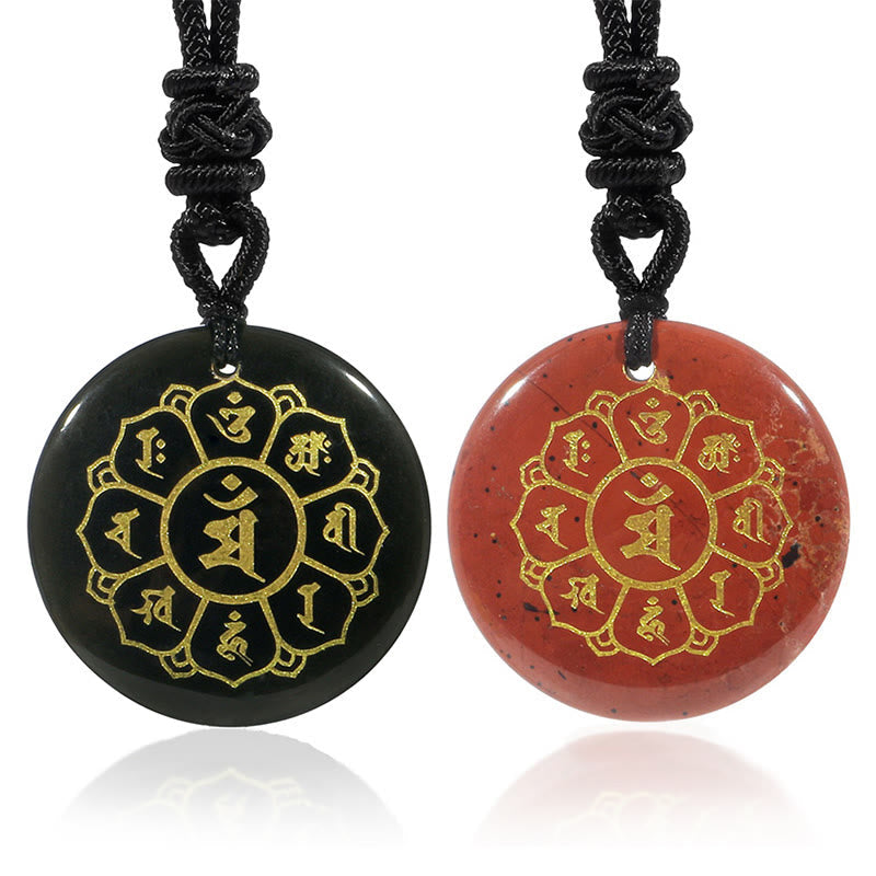 Om Mani Padme Hum Necklace | Black Obsidian Strength Pendant