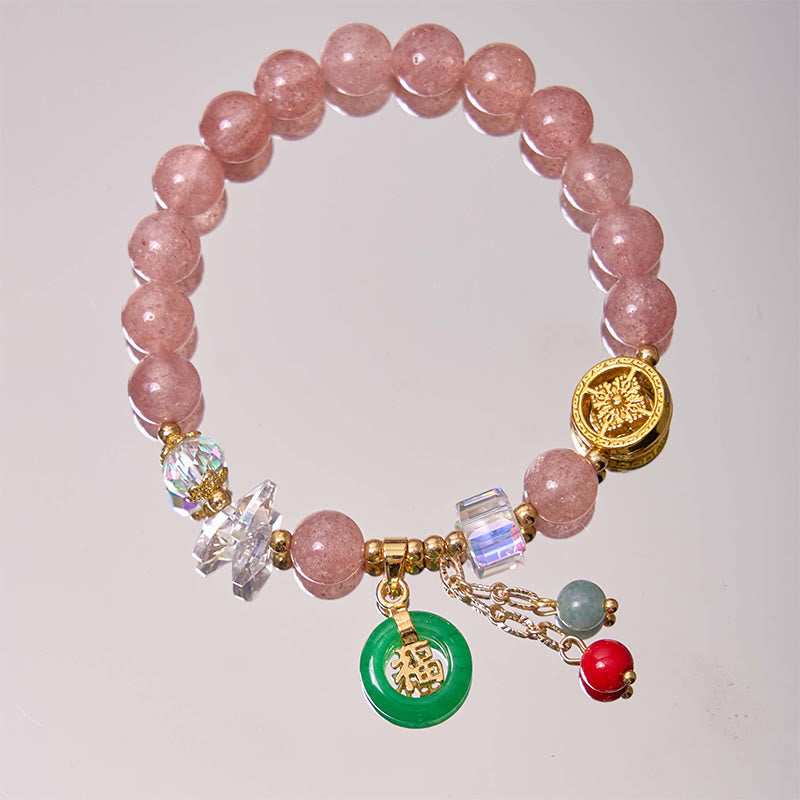 8mm Strawberry Quartz Jade Fu Charm Healing Bracelet