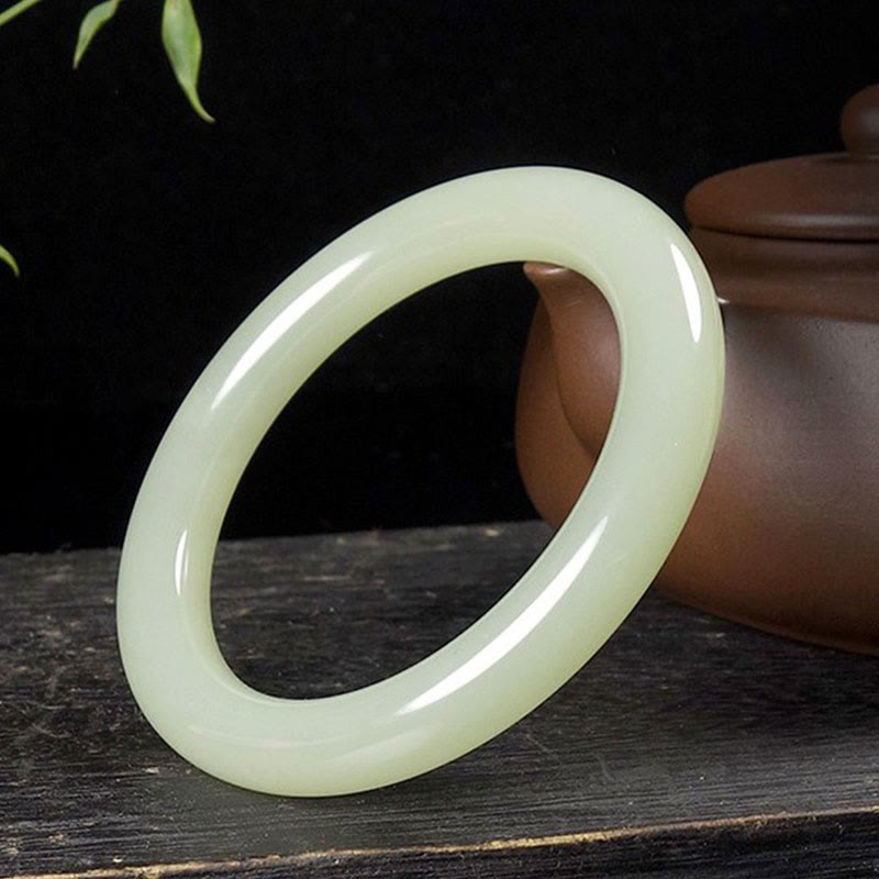 Natural White Green Jade Bangle Bracelet for Prosperity 56mm