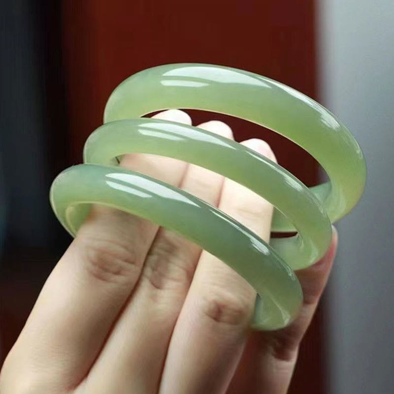 Natural White Green Jade Bangle Bracelet for Prosperity 56mm